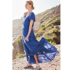 NEW Soft Surroundings Kara Shimmer Tiered Blue Midi Dress size XSP